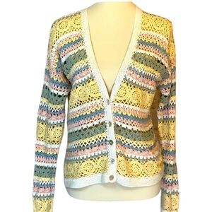 Robert Scott Ltd. Crocheted sweater, small, cottagecore, grandma core, pastel